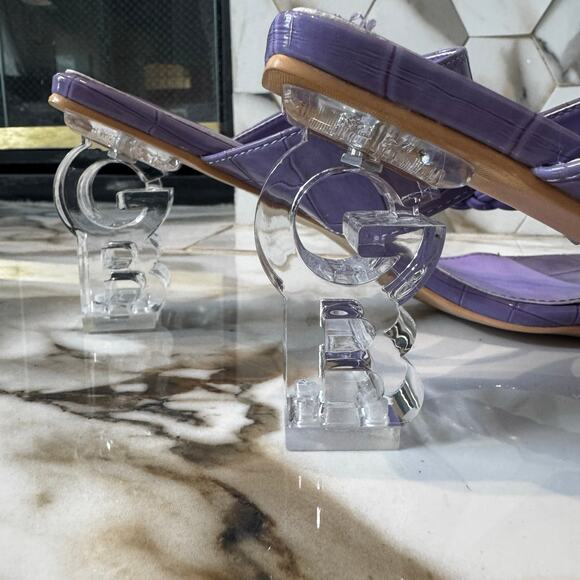 Camssoo Women’s Purple Croc Embossed Heels Size 41 Lucite Heel Toe Ring Slip On - Picture 3 of 9